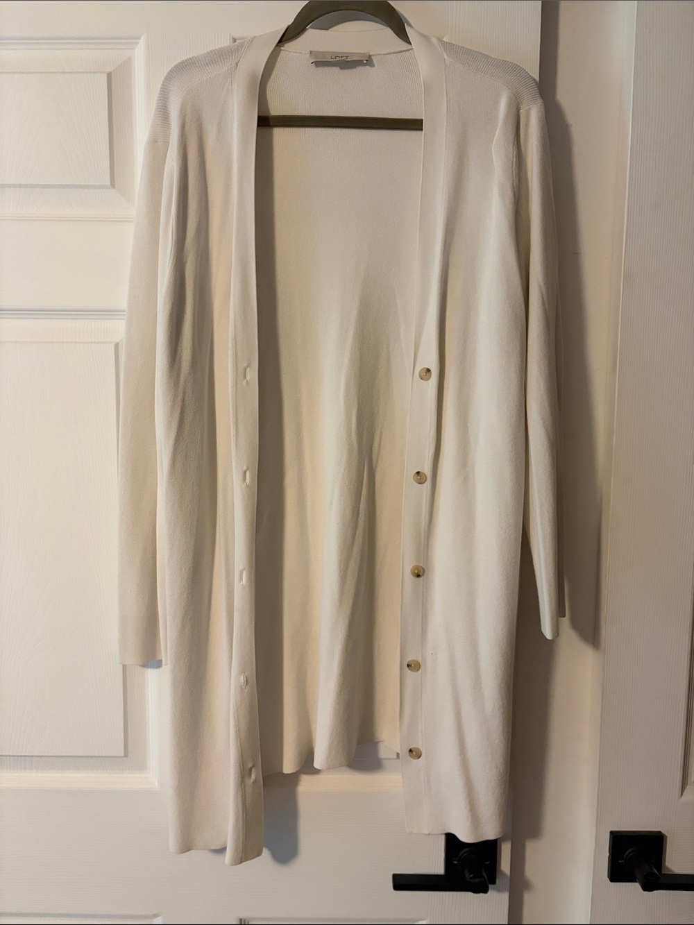 LOFT Cream Button-Front Open Cardigan